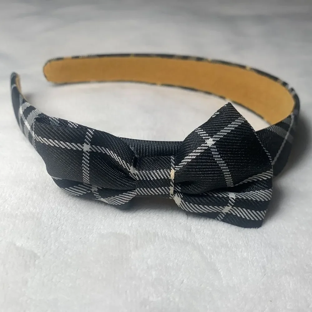 Black & White School Girl Plaid Bow Tie Headband Hair Accessory